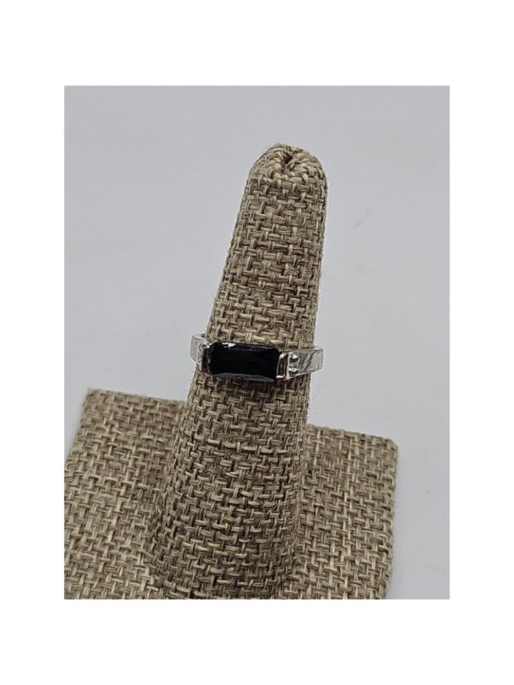Ring Size 6 Silver Tone Black Stone
